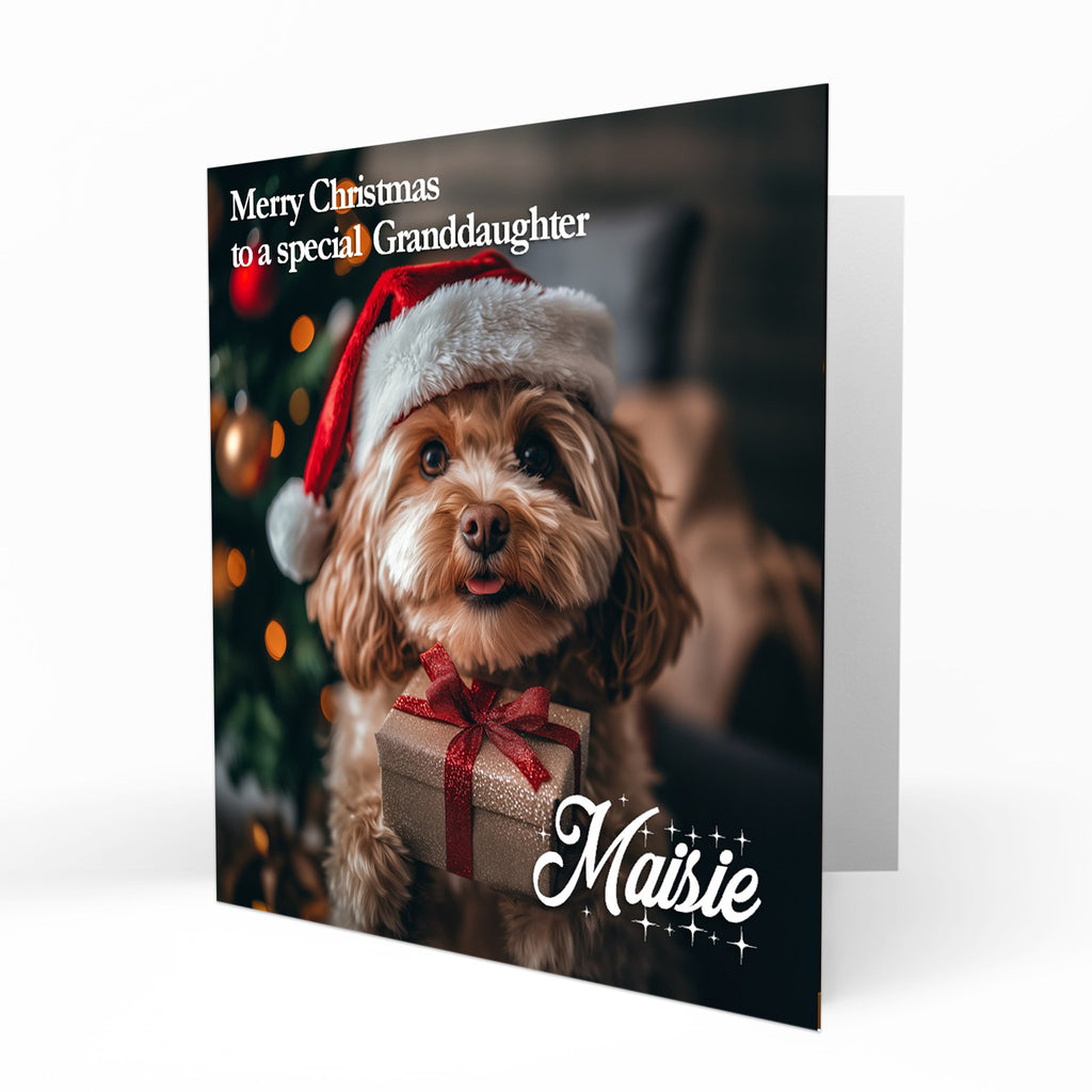 Christmas Card Personalised Daughter, Son, Mum, Dad, Granddaughter Sister Niece Friend Any Name, Any Relation Cute Cavapoo Dog C401