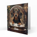 Christmas Card Personalised Daughter, Son, Mum, Dad, Granddaughter Sister Niece Friend Any Name, Any Relation Cute Dachshund in a Snow Globe Dog C403