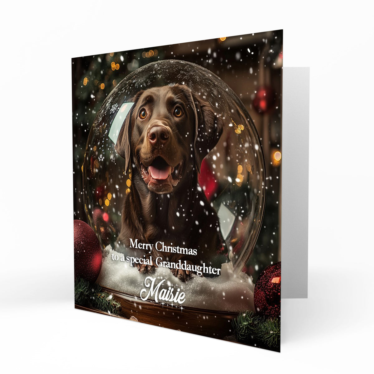Personalised Christmas Card - Chocolate Labrador in a Snow Globe
