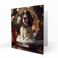 Christmas Card Personalised Daughter, Son, Mum, Dad, Granddaughter Sister Niece Friend Any Name, Any Relation Cute Springer Spaniel in a Snow Globe Dog C412