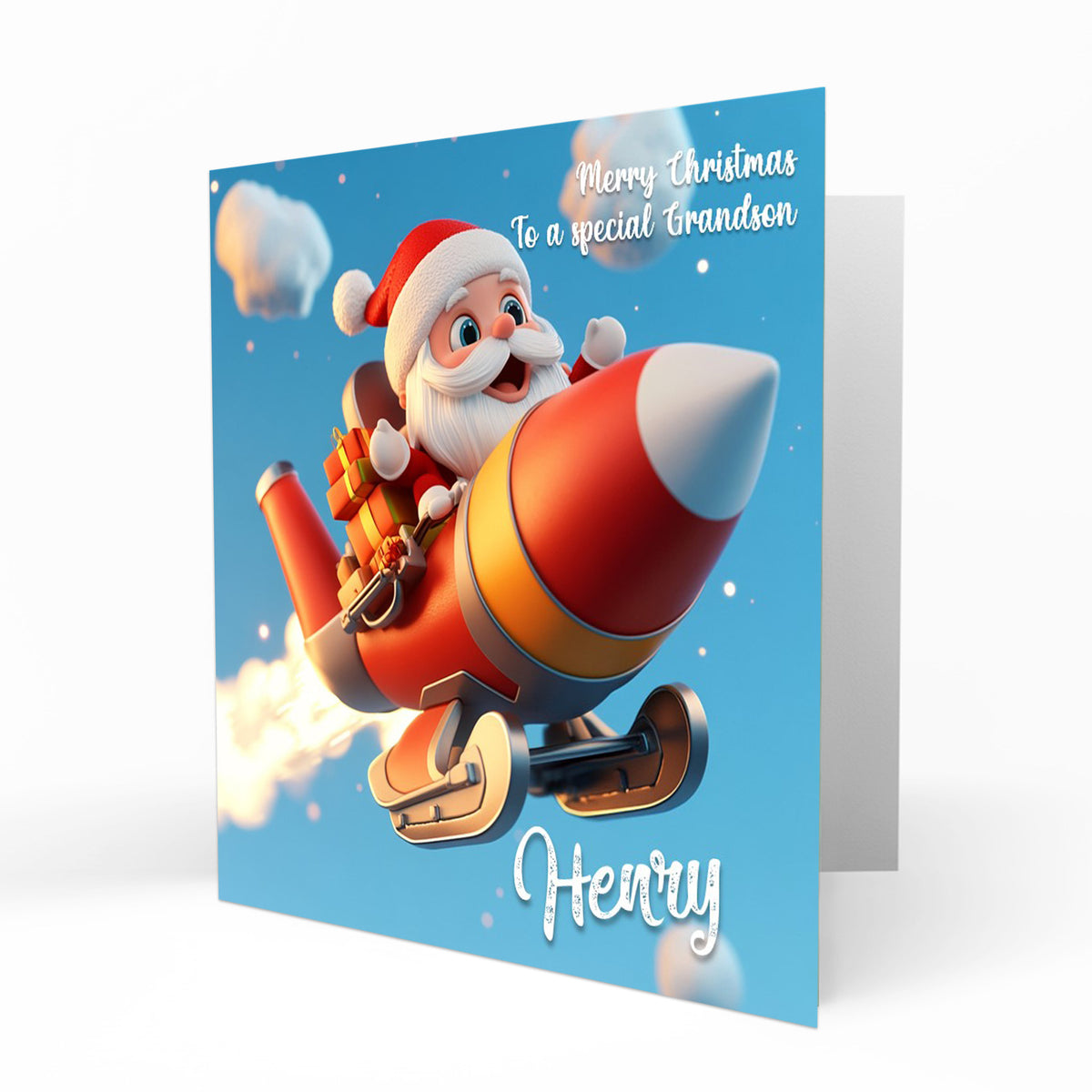 Personalised Christmas Card Boys Girls Grandson Granddaughter Son Daughter Brother Sister Niece Nephew Santa Rocket C418