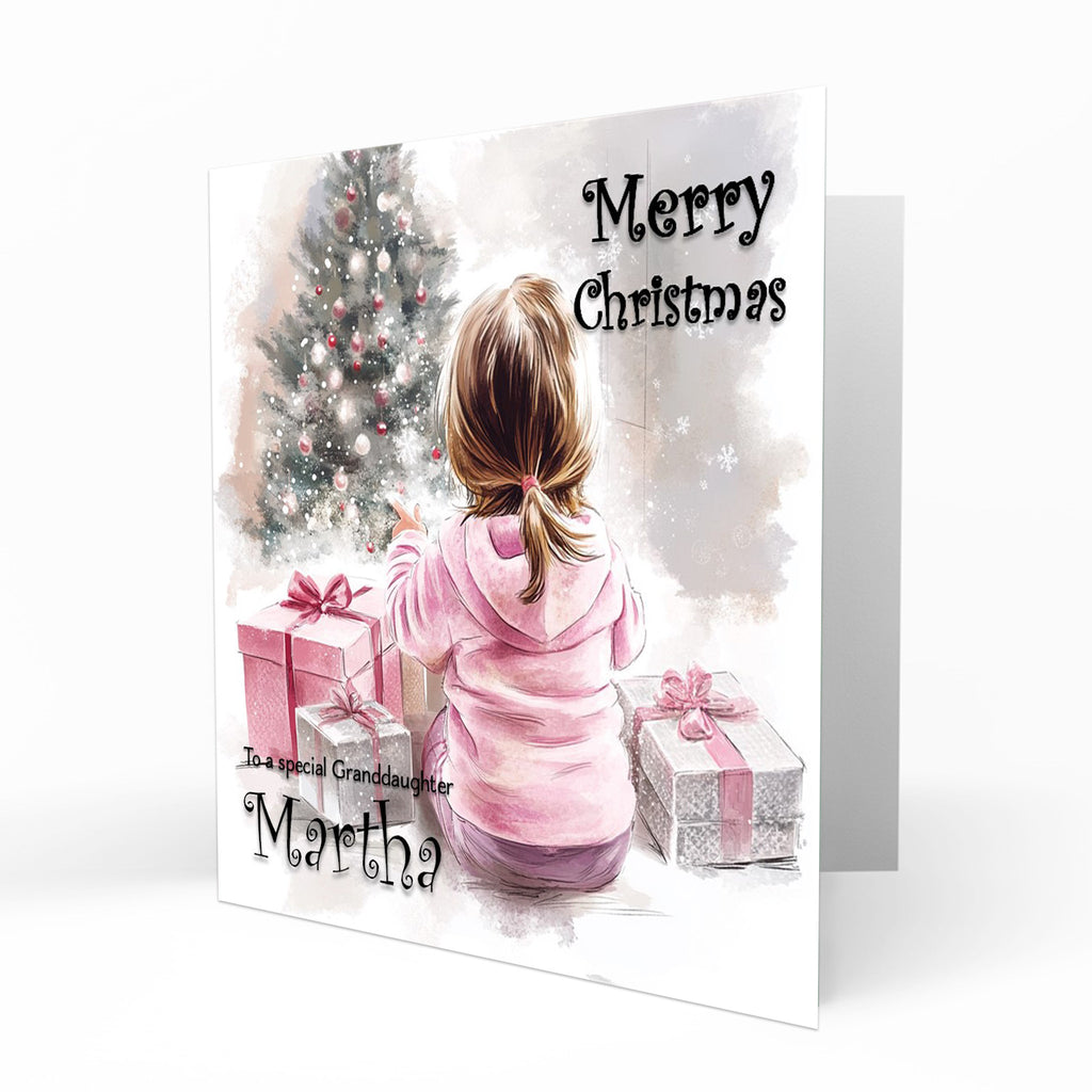 Christmas Card for girls Personalised Daughter Granddaughter Sister Niece Friend Opening Presents on Christmas Morning, Any Name, Any Relation C426