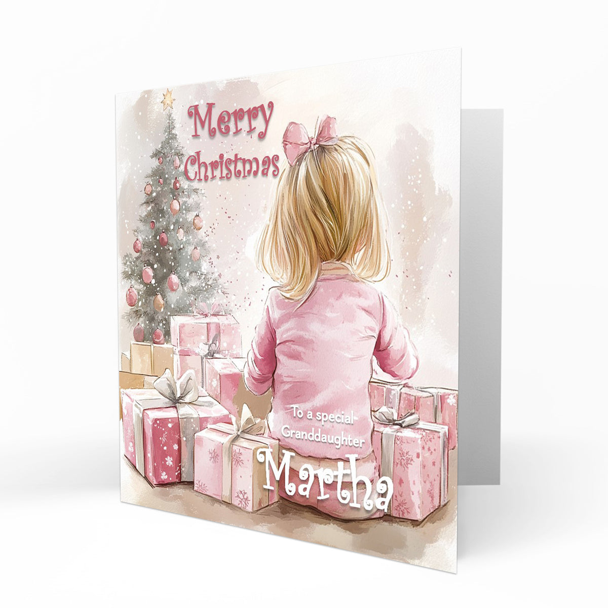 Christmas Card for girls Personalised Daughter Granddaughter Sister Niece Friend Opening Presents on Christmas Morning, Any Name, Any Relation C427