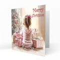 Christmas Card for girls Personalised Daughter Granddaughter Sister Niece Friend Opening Presents on Christmas Morning, Any Name, Any Relation C428