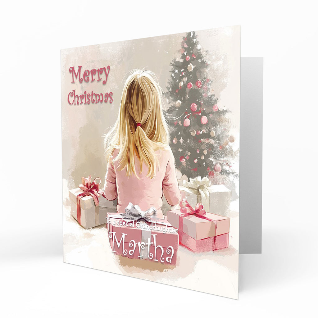 Christmas Card for girls Personalised Daughter Granddaughter Sister Niece Friend Opening Presents on Christmas Morning, Any Name, Any Relation C432