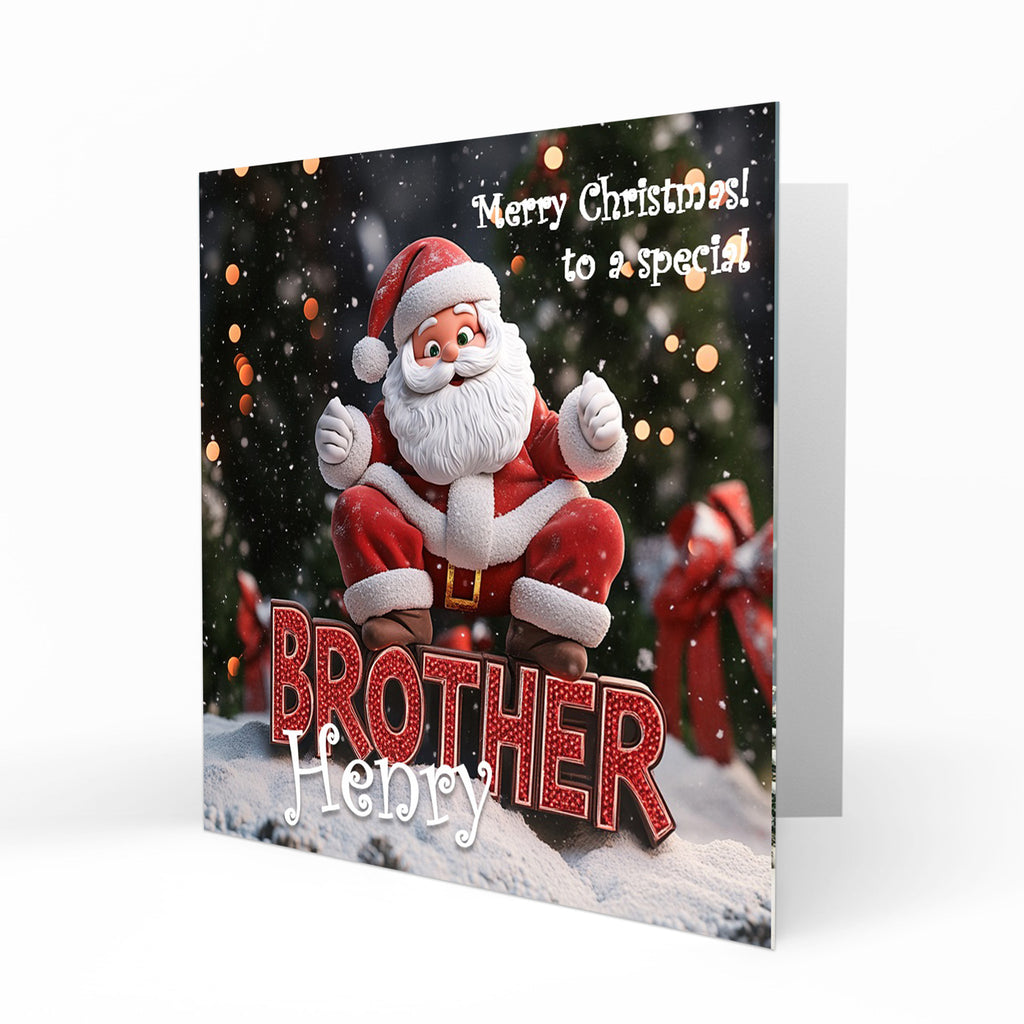 Personalised Christmas Card - Santa and Brother Lettering