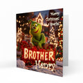 Personalised Christmas Card - Green Christmas Character with Brother Lettering