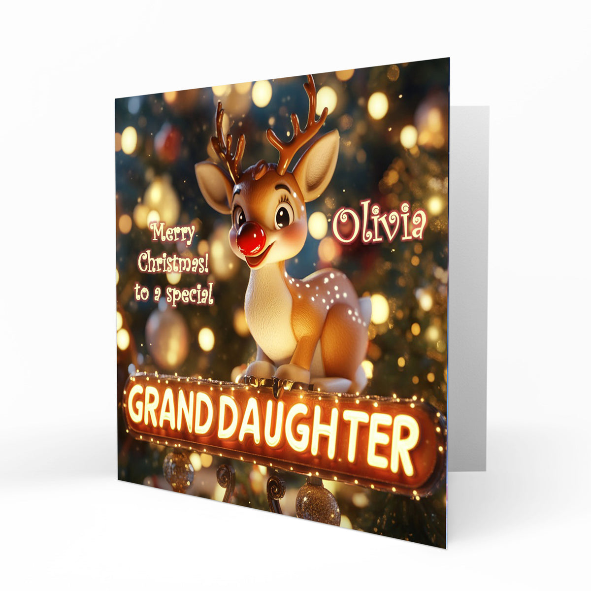 Personalised Christmas Card - Reindeer and Granddaughter Lettering