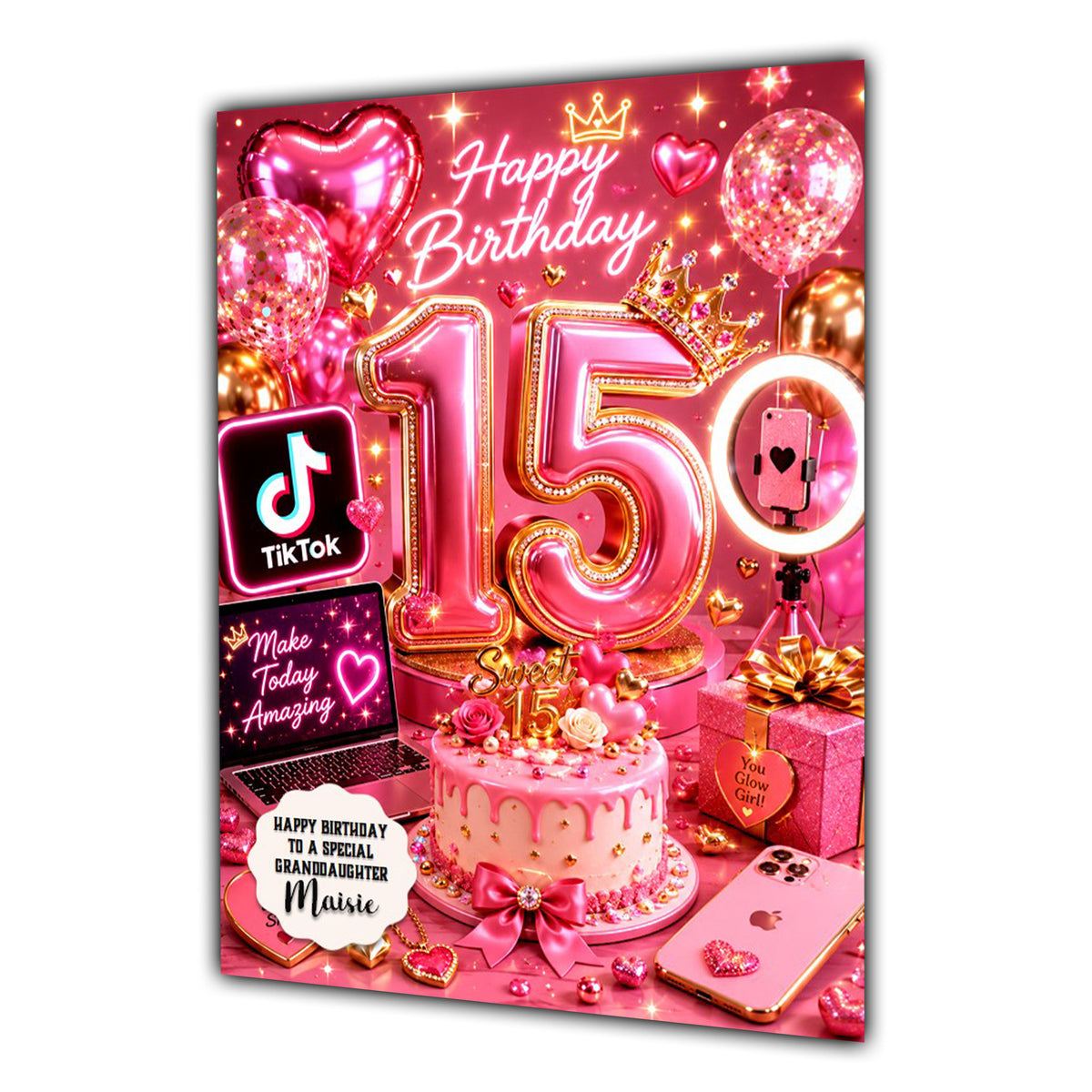 15th Birthday Card Girl Granddaughter Daughter Niece Large A5 Size Mobile
