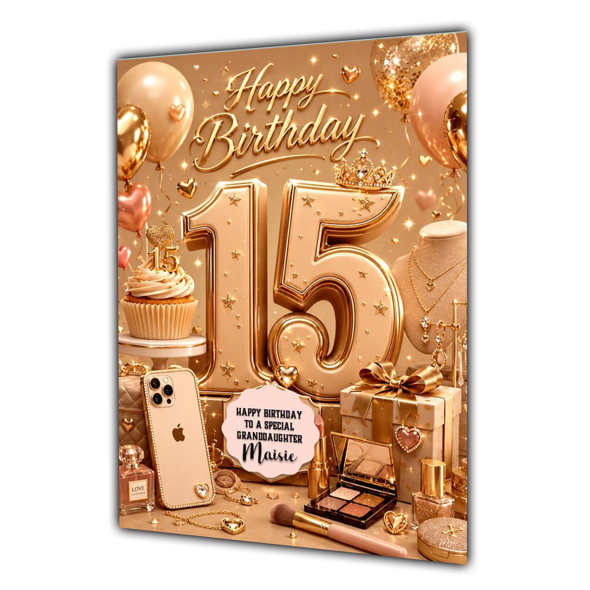 15th Birthday Card For Girls, Daughter, Granddaughter, Niece, Make Up Girl, Teenager,