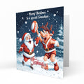 Personalised Christmas Card - Santa and Reindeer Playing Rugby