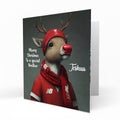 Personalised Christmas Card - Reindeer in Red Football Kit