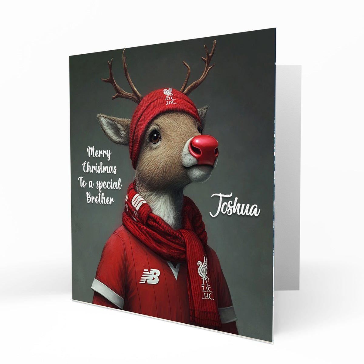 Personalised Christmas Card - Reindeer in Red Football Kit