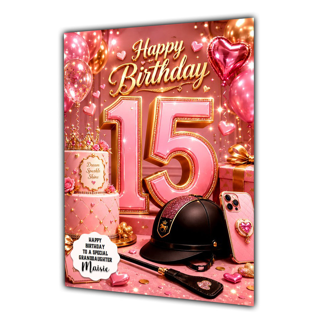 15th Birthday Card Girl Granddaughter Daughter Niece Large A5 Size Horse