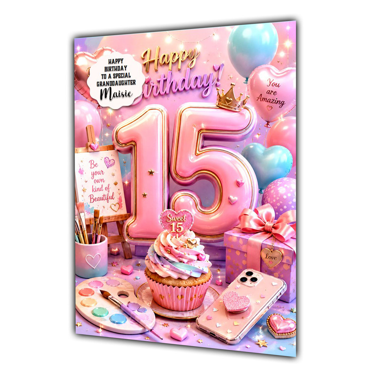 15th Birthday Card Girl Granddaughter Daughter Niece Large A5 Size Artist