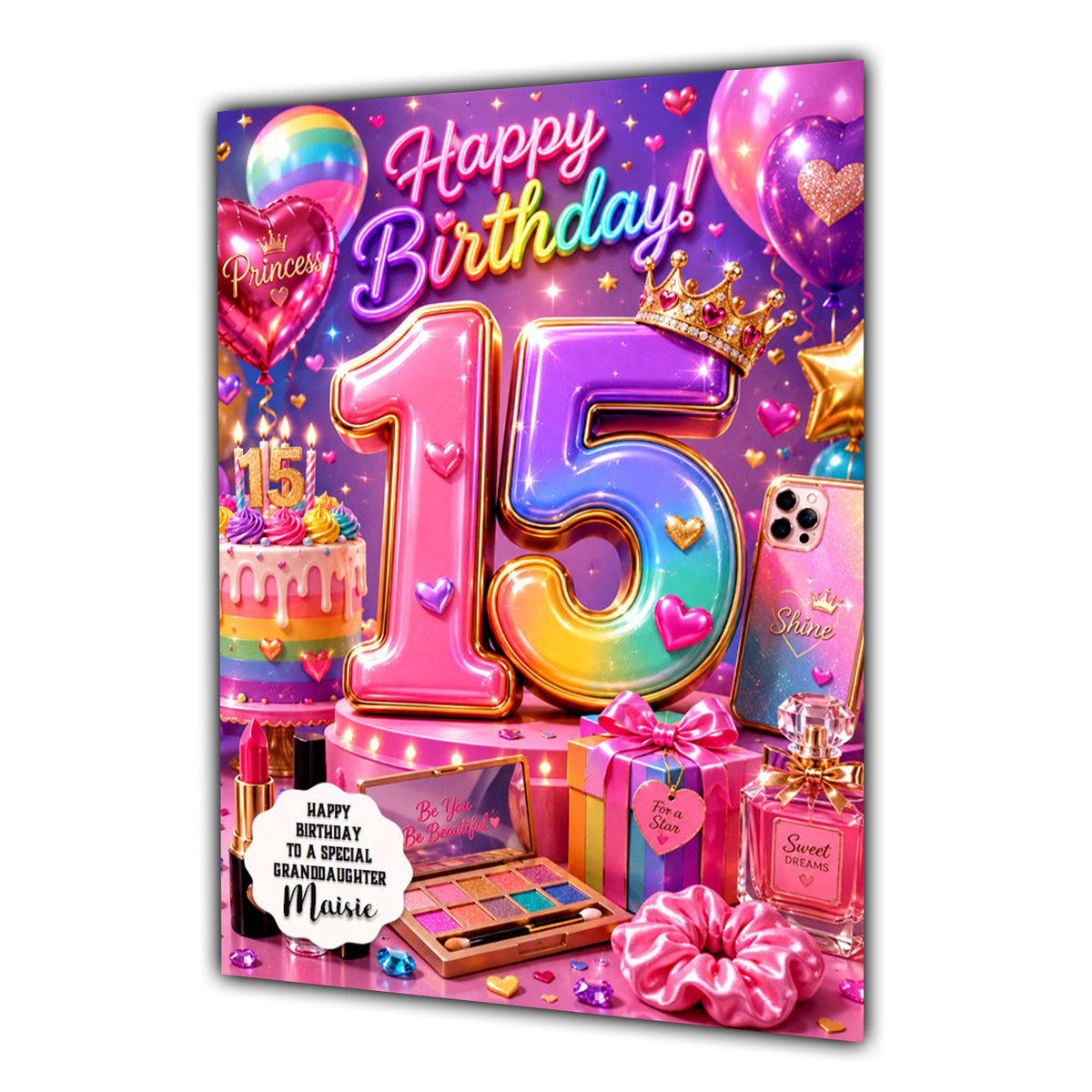 15th Birthday Card Girl Granddaughter Daughter Niece Large A5 Size Make Up