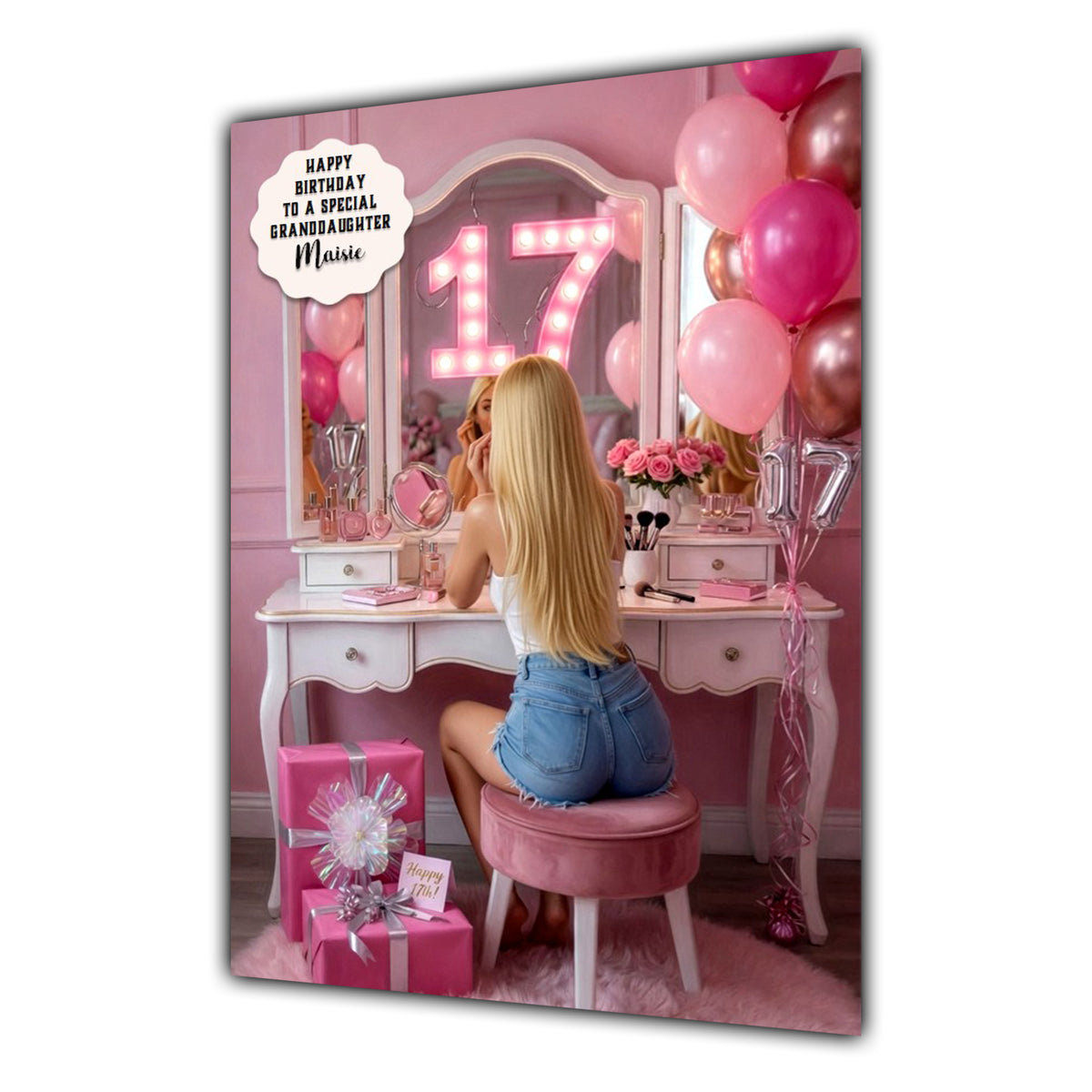 17th Birthday Card Girl, Granddaughter, Daughter, Niece, Large A5 Size