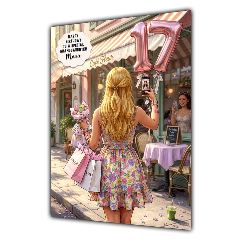 17th Birthday Card Girl, Granddaughter, Daughter, Shopping, Large A5 Size