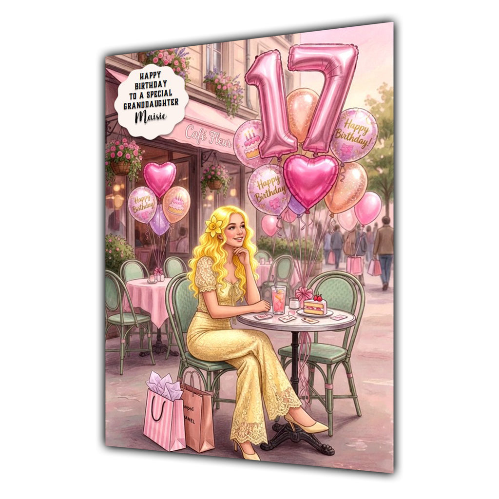 17th Birthday Card Girl, Granddaughter, Daughter, Shopping, Large A5 Size