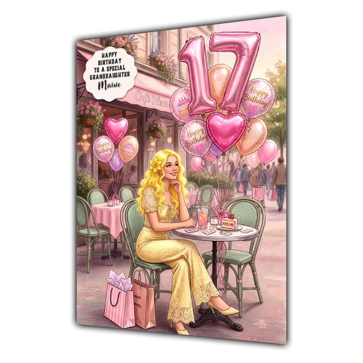 17th Birthday Card Girl, Granddaughter, Daughter, Shopping, Large A5 Size