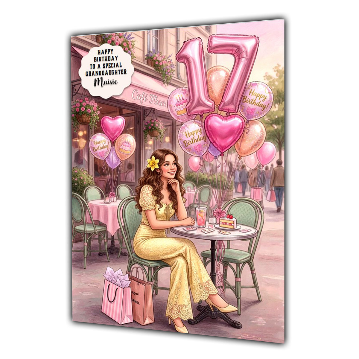 17th Birthday Card Girl, Granddaughter, Daughter, Shopping, Large A5 Size