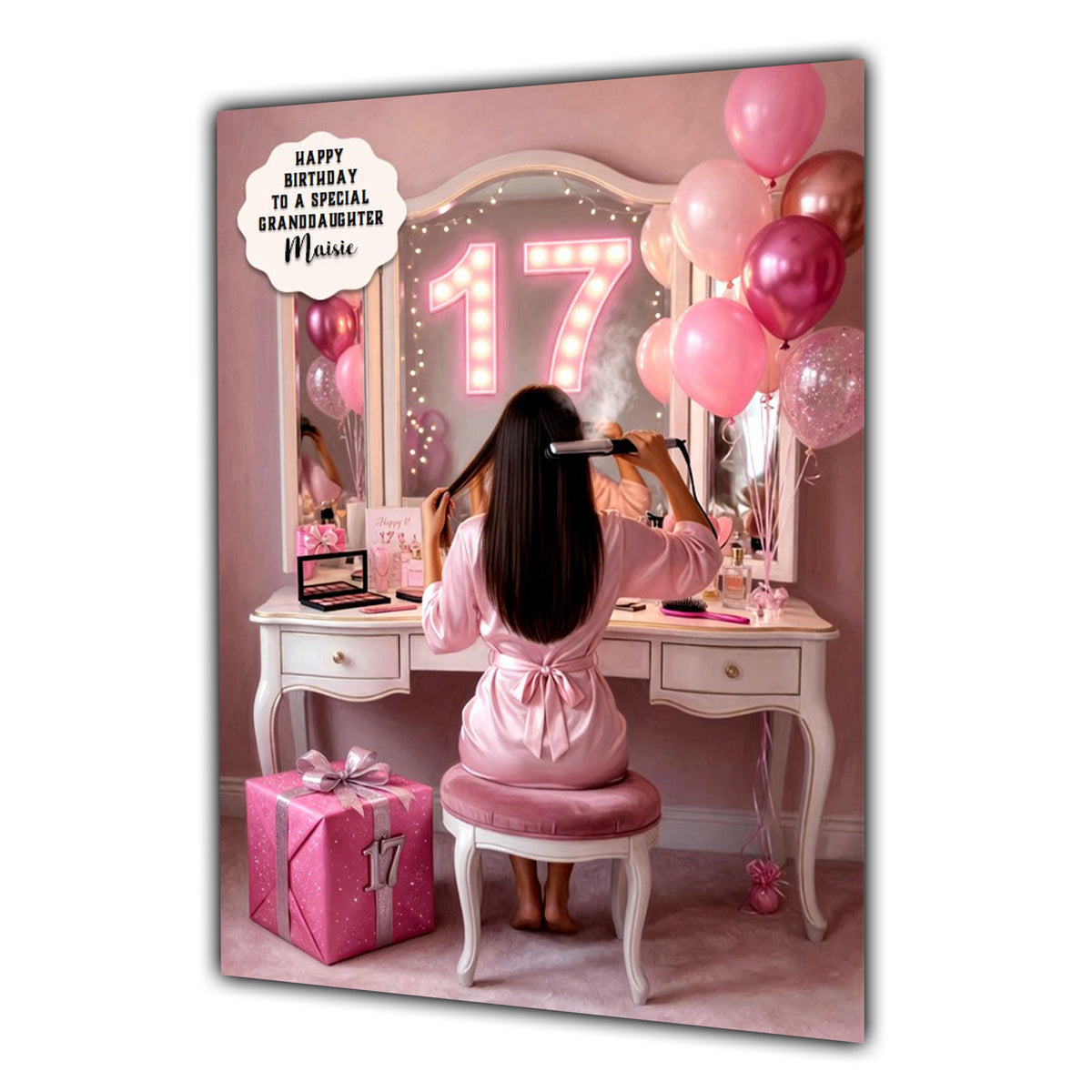 17th Birthday Card Girl, Granddaughter, Daughter, Selfie, Large A5 Size