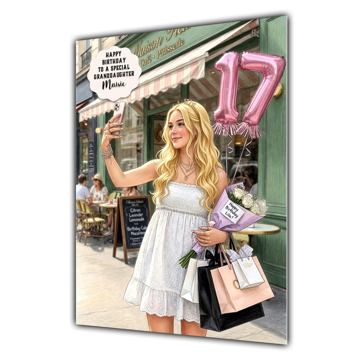 17th Birthday Card Girl Granddaughter Daughter Shopping Large A5 Size