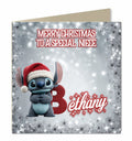 Personalised Christmas Card - Blue Cartoon Character with Initial Letter