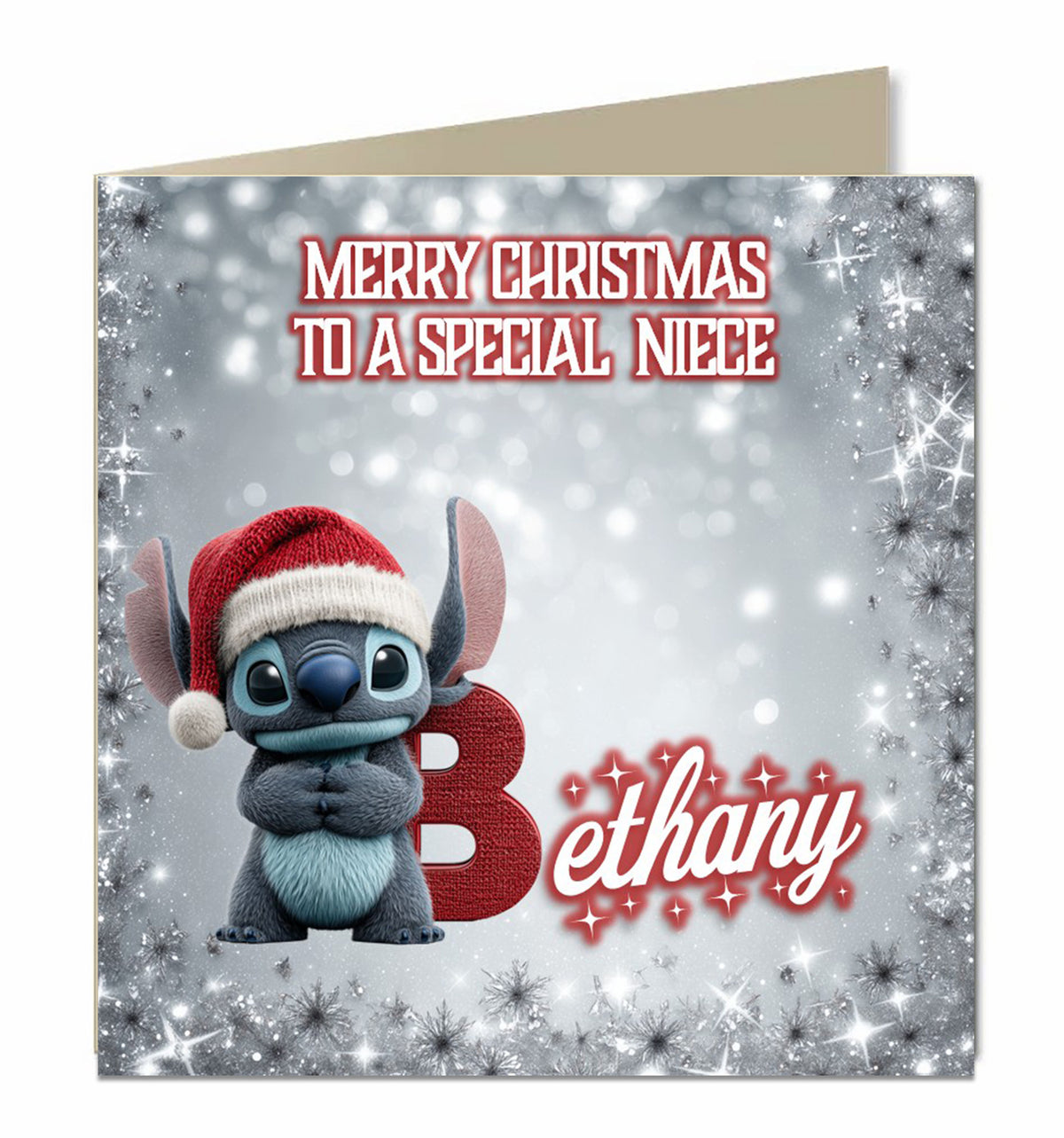 Personalised Christmas Card - Blue Cartoon Character with Initial Letter