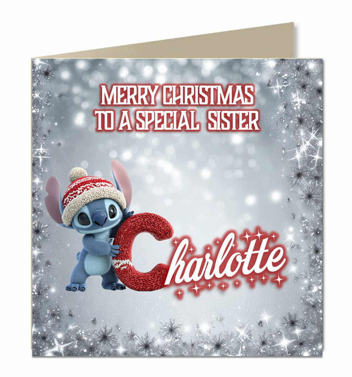 Personalised Christmas Card - Blue Cartoon Character with Initial Letter