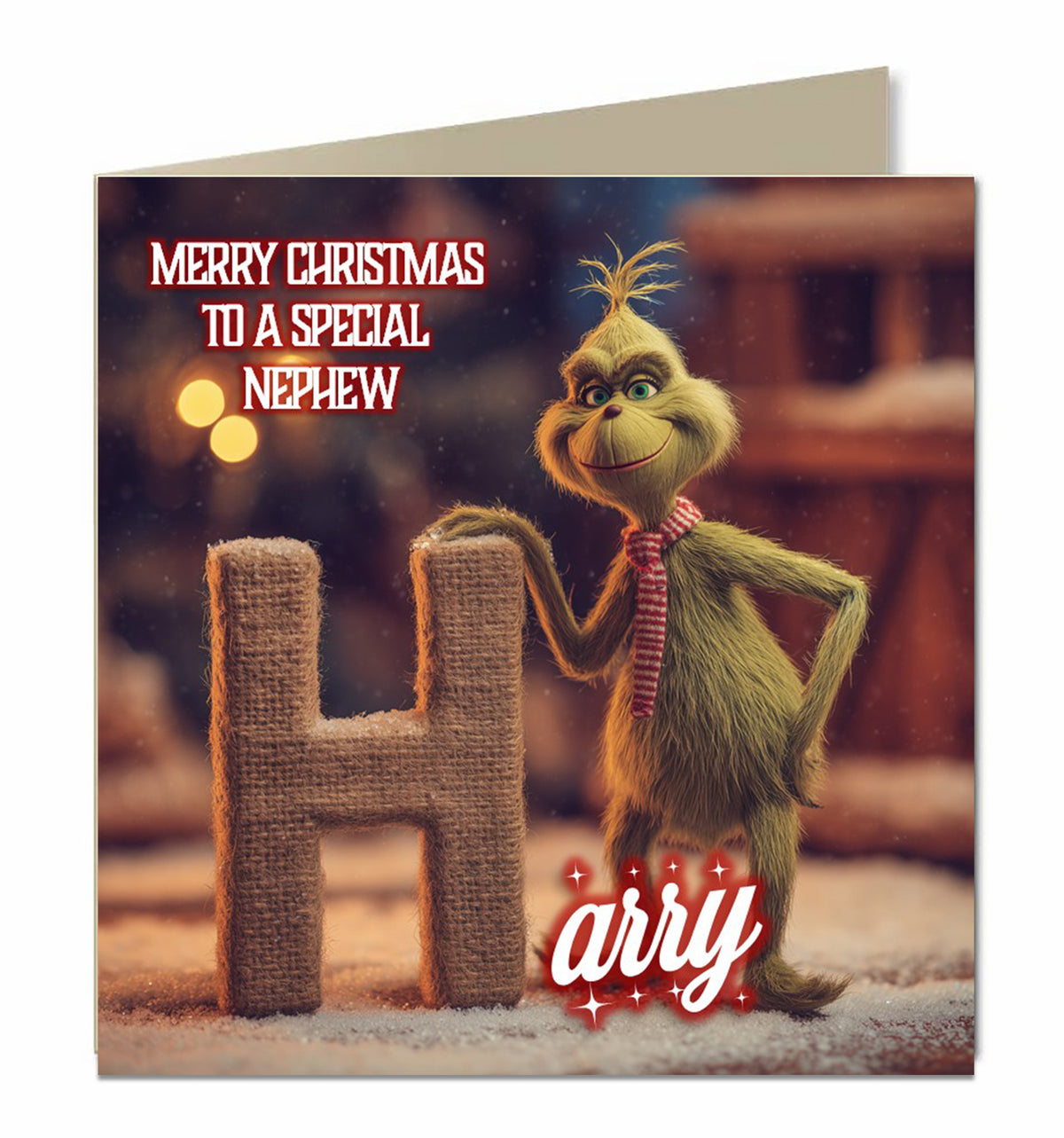 Personalised Christmas Card - Green Christmas Character with Initial Letter
