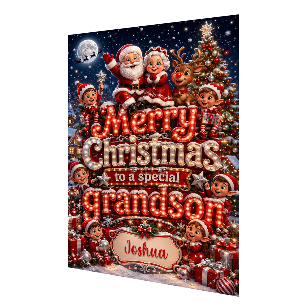 Personalised Christmas Card - Santa, Mrs Claus and Elves in Red