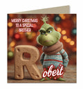 Personalised Christmas Card - Green Christmas Character with Initial Letter