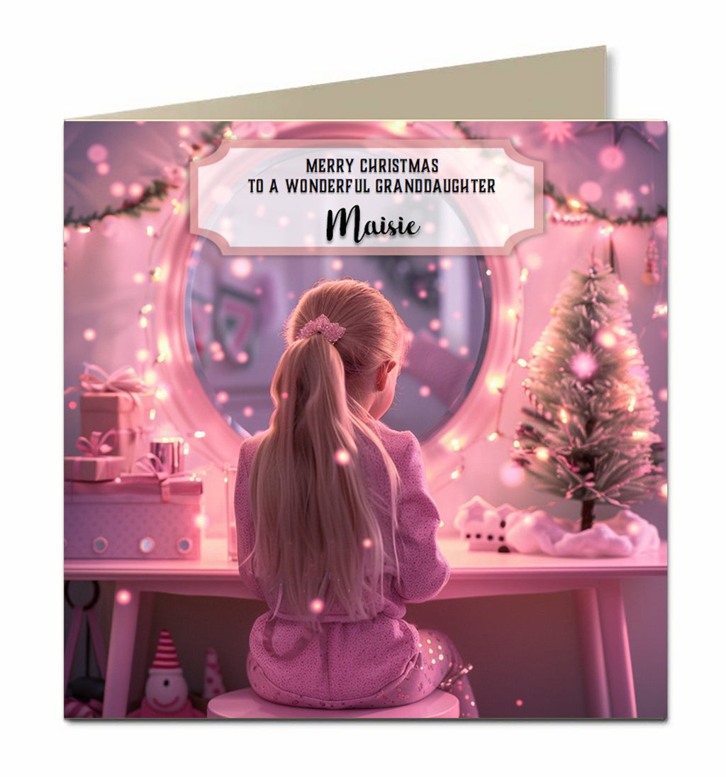 Personalised Christmas Card For Granddaughter, Daughter, Niece, Sister, Friend, Dressing Table, Blonde Hair