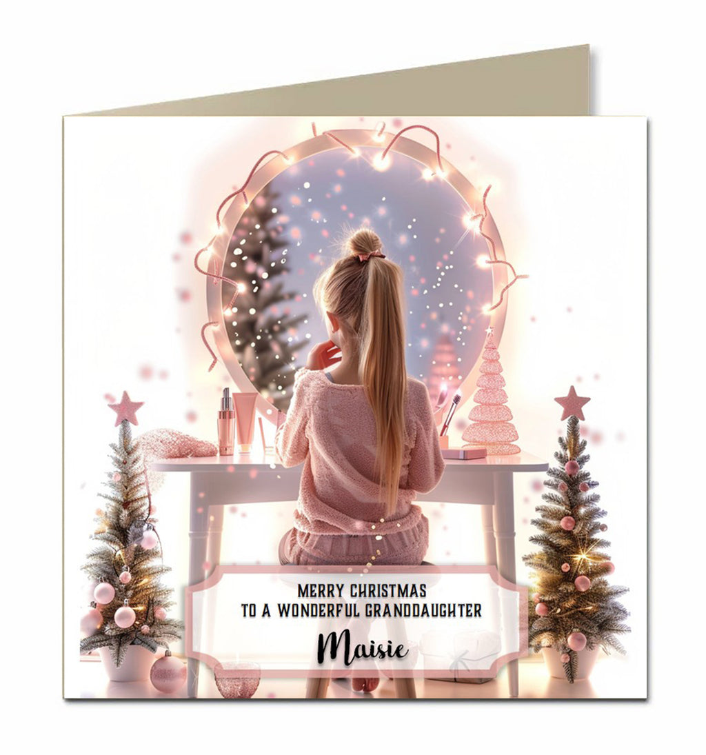 Personalised Christmas Card For Granddaughter, Daughter, Niece, Sister, Friend, Dressing Table, Blonde Hair