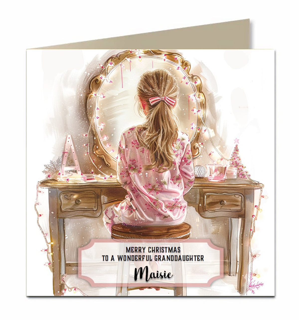 Personalised Christmas Card For Granddaughter, Daughter, Niece, Sister, Friend, Dressing Table, Blonde Hair