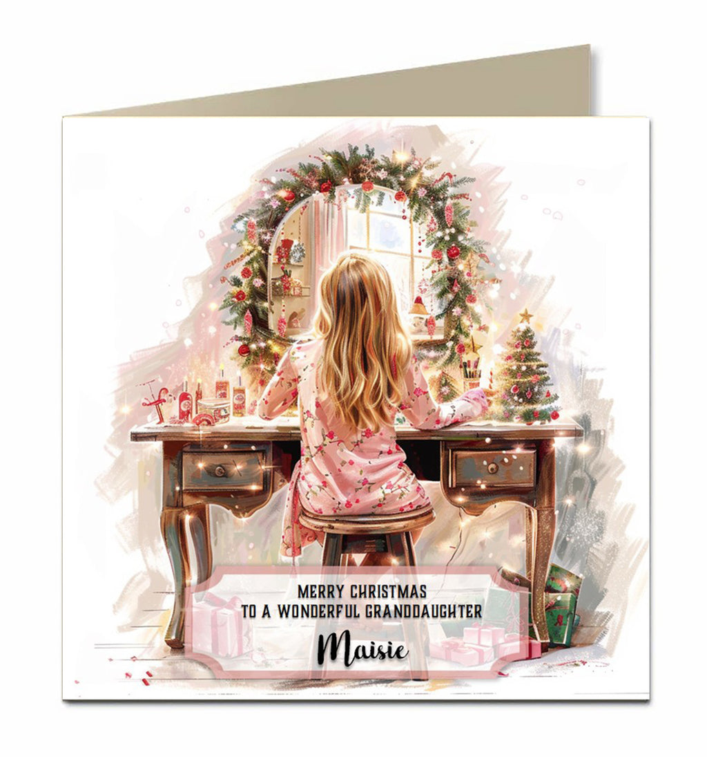 Personalised Christmas Card For Granddaughter, Daughter, Niece, Sister, Friend, Dressing Table, Blonde Hair