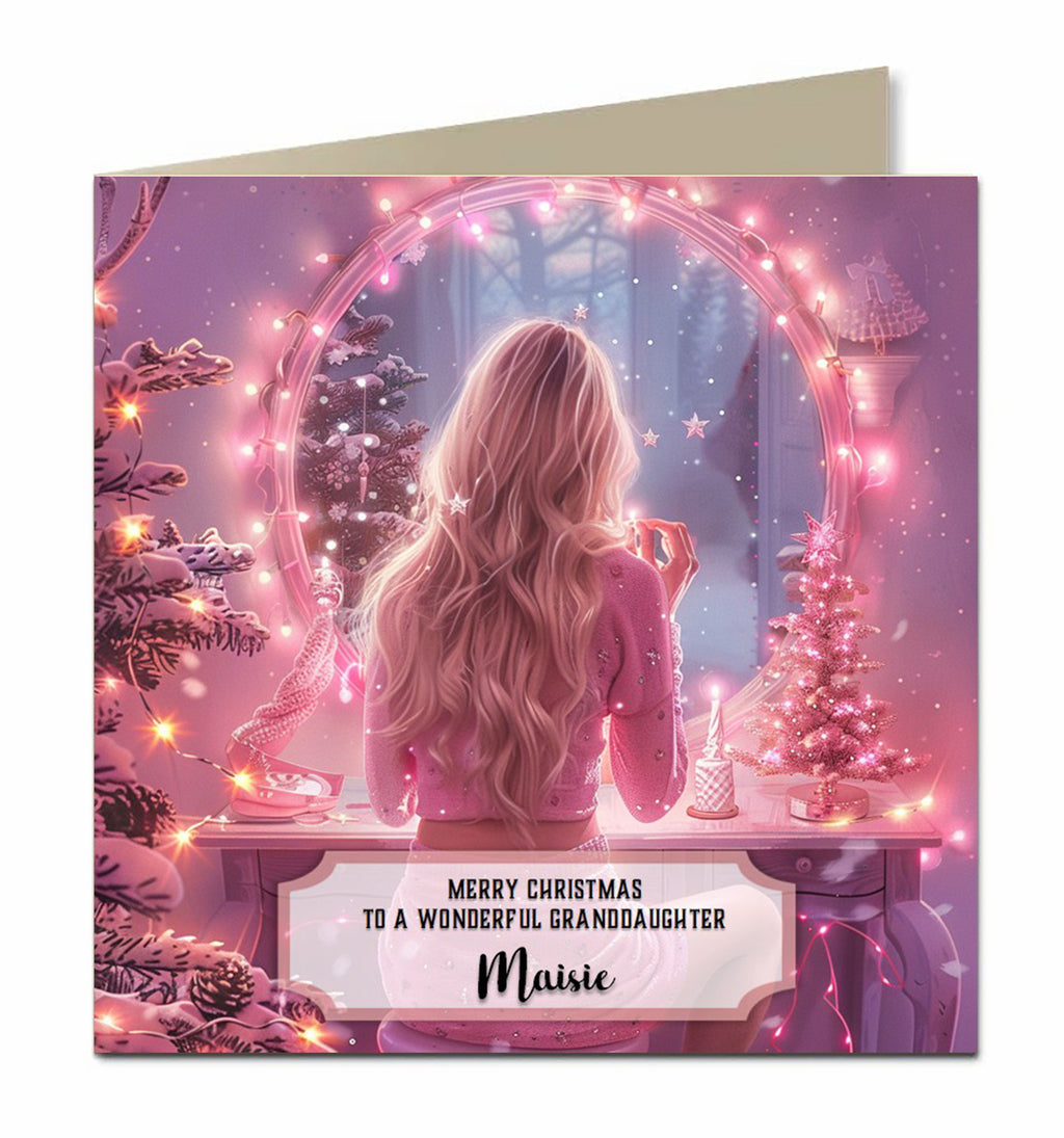 Personalised Christmas Card For Granddaughter, Daughter, Niece, Sister, Friend, Dressing Table, Blonde Hair