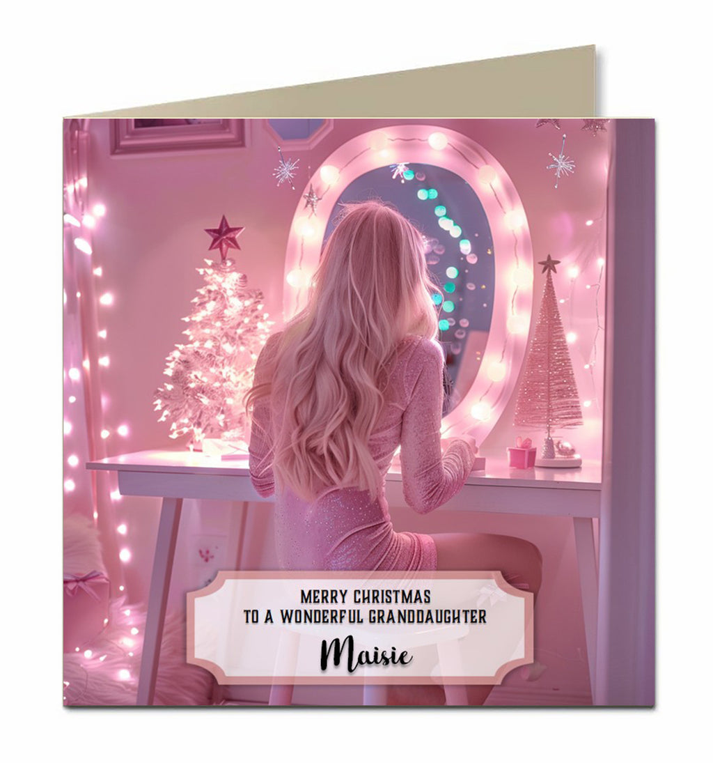 Personalised Christmas Card For Granddaughter, Daughter, Niece, Sister, Friend, Dressing Table, Blonde Hair