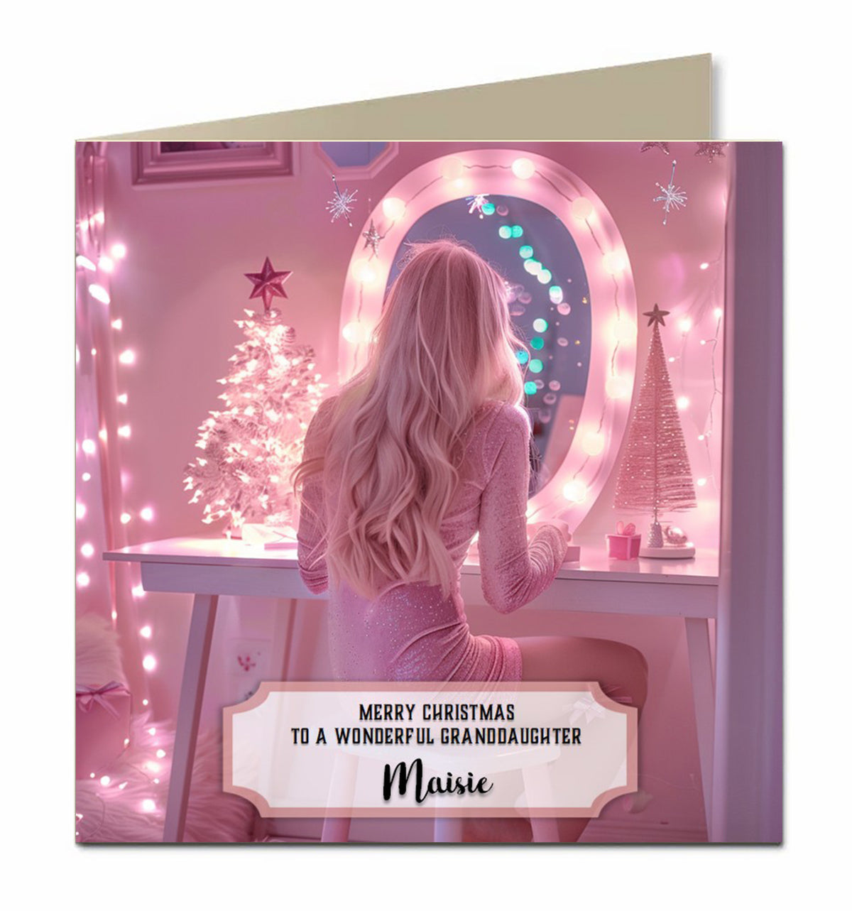 Personalised Christmas Card For Granddaughter, Daughter, Niece, Sister, Friend, Dressing Table, Blonde Hair
