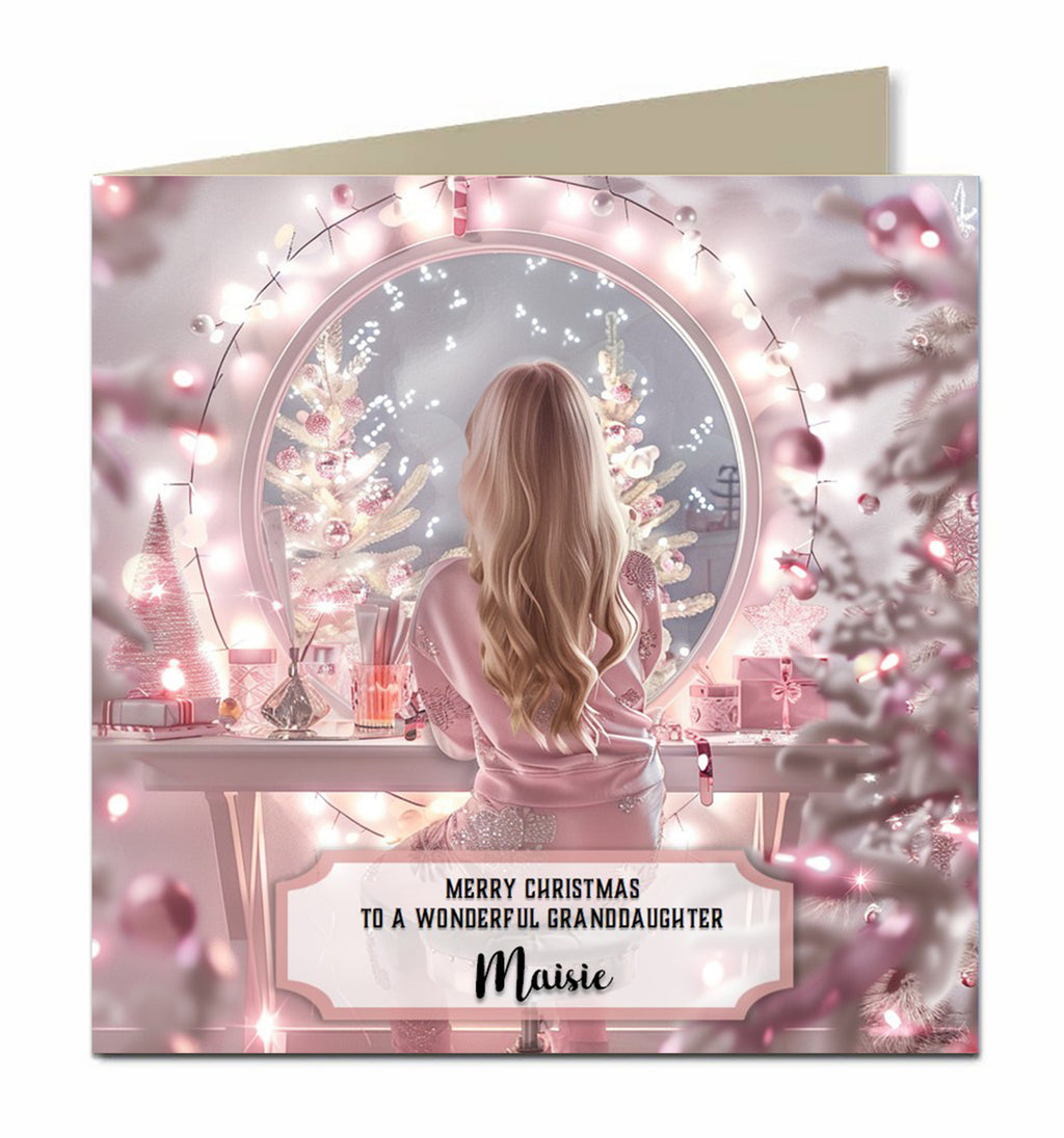 Personalised Christmas Card For Granddaughter, Daughter, Niece, Sister, Friend, Dressing Table, Blonde Hair