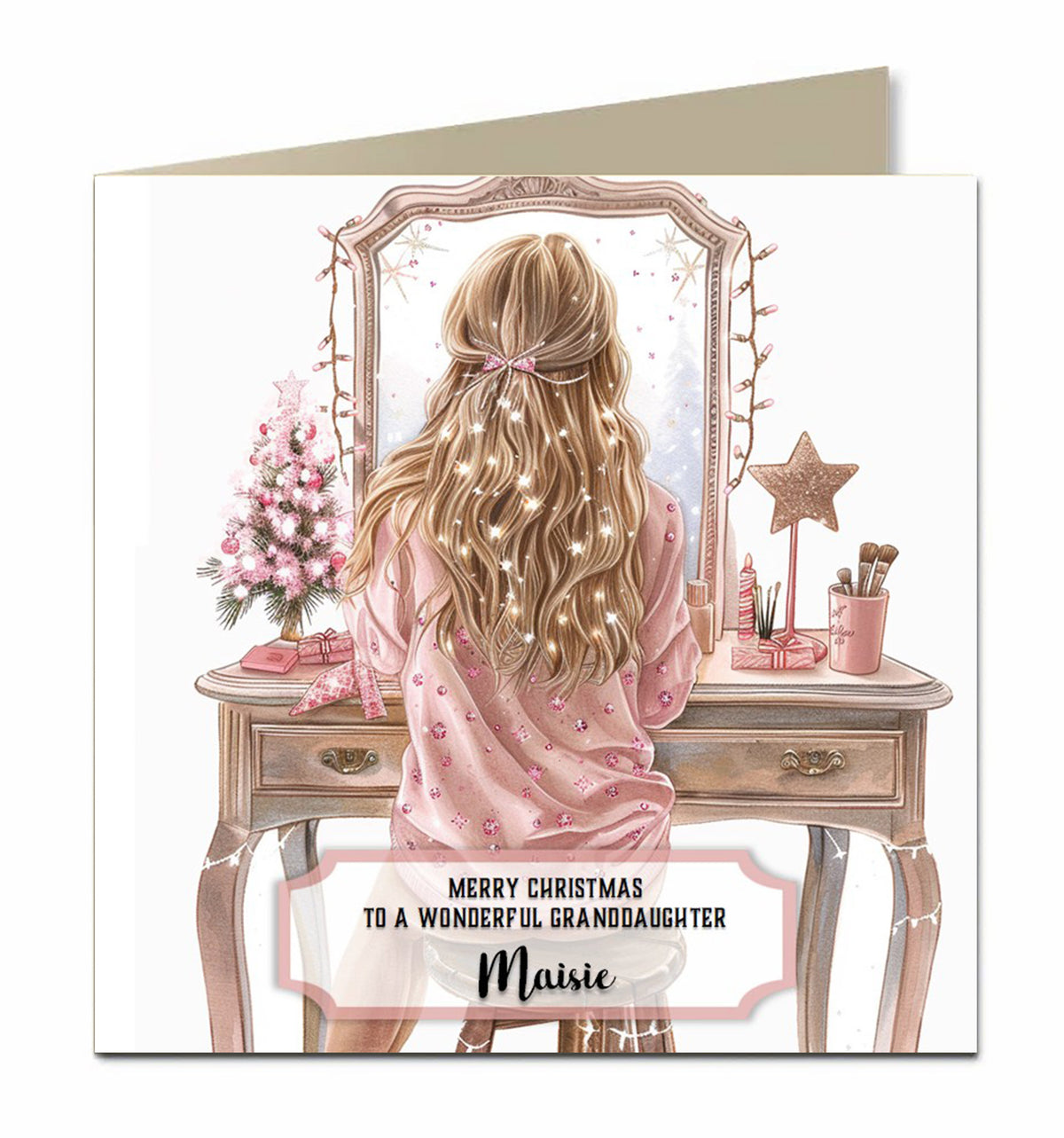 Personalised Christmas Card For Granddaughter, Daughter, Niece, Sister, Friend, Dressing Table, Blonde Hair