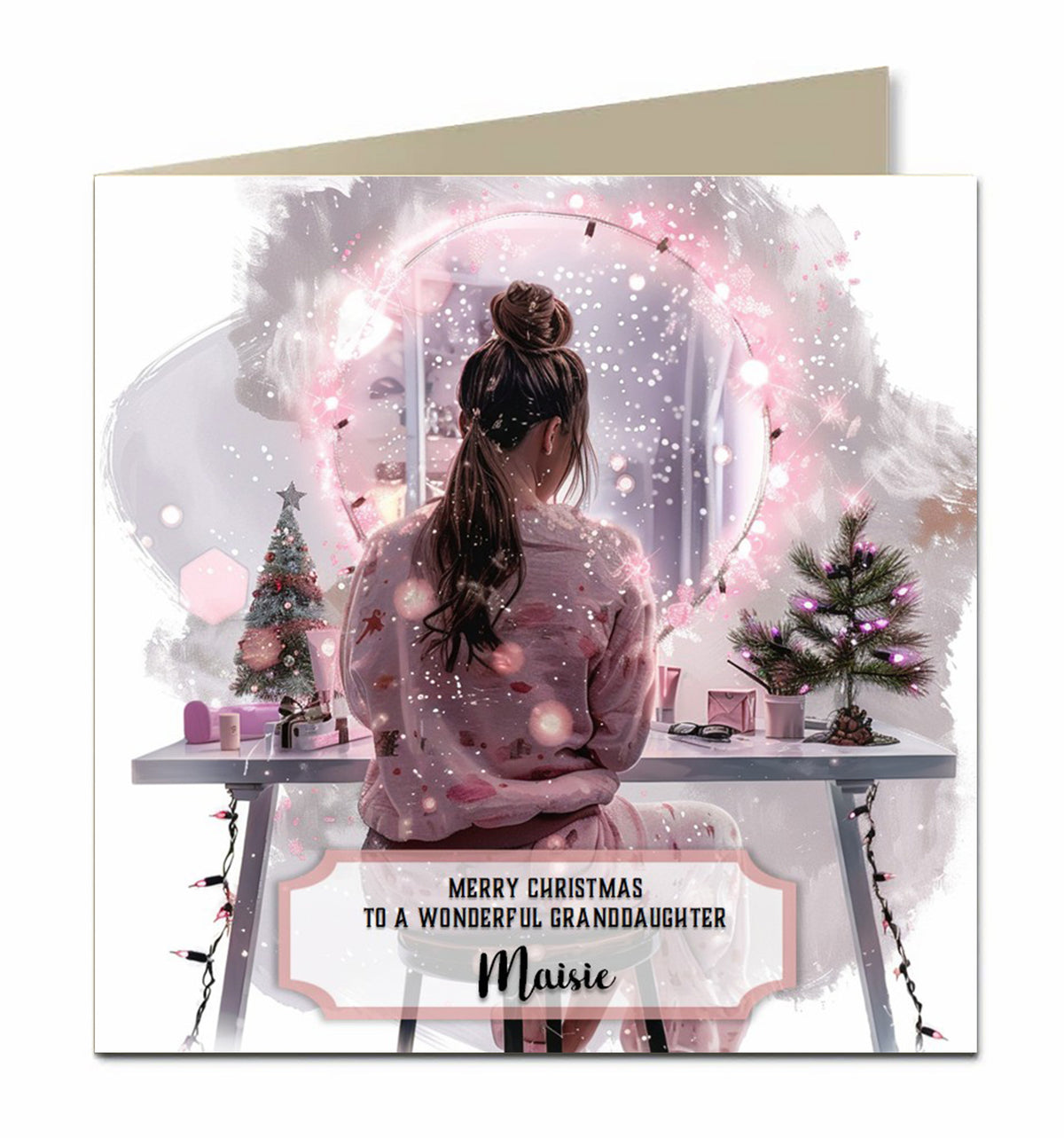 Personalised Christmas Card For Granddaughter, Daughter, Niece, Sister, Friend, Dressing Table, Blonde Hair