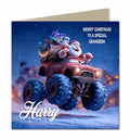 Personalised Christmas Card For Granddaughter, Grandson, Daughter, Son, Nephew, Niece, Santa Monster Truck