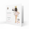 Personalised Driving Test Congratulations Card - Brunette Woman with Crown and Champagne