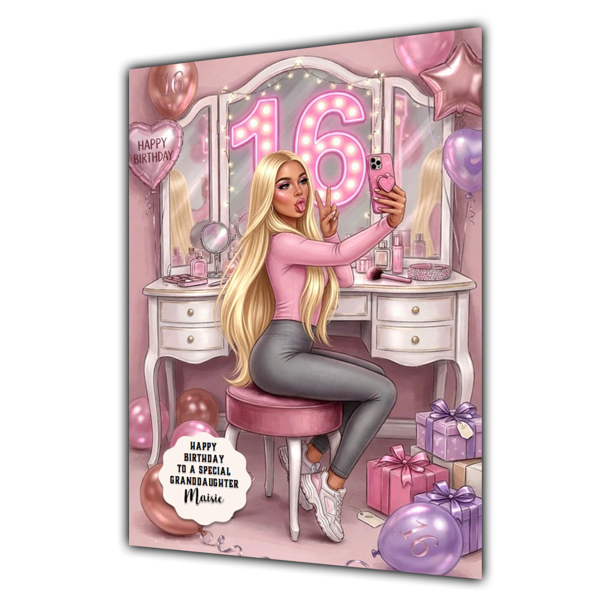 16th Birthday Card Girl Granddaughter Daughter Mobile Selfie Large A5 Size