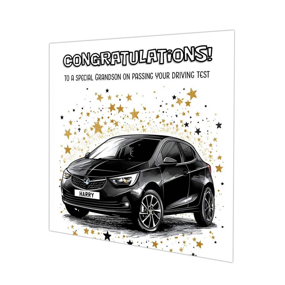 Personalised Driving Test Congratulations Card - Corsa Black Car