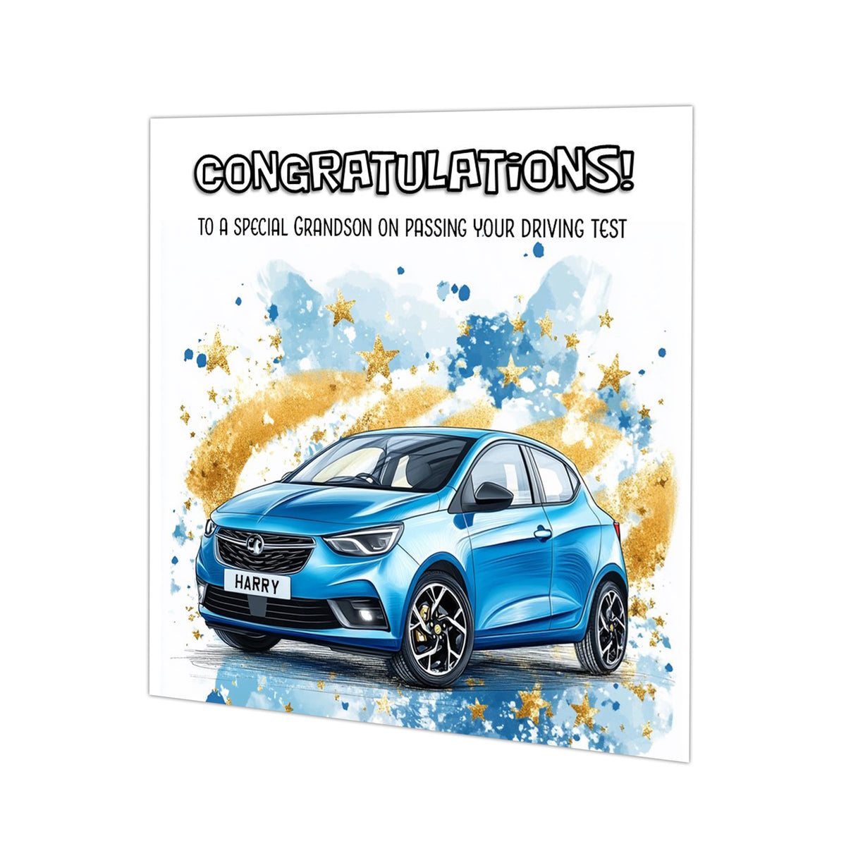 Personalised Driving Test Congratulations Card - Corsa Blue Car