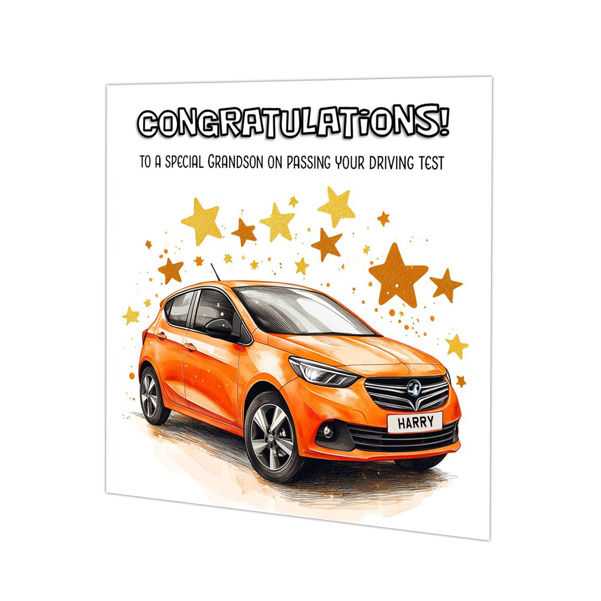 Personalised Driving Test Congratulations Card - Corsa Orange Car