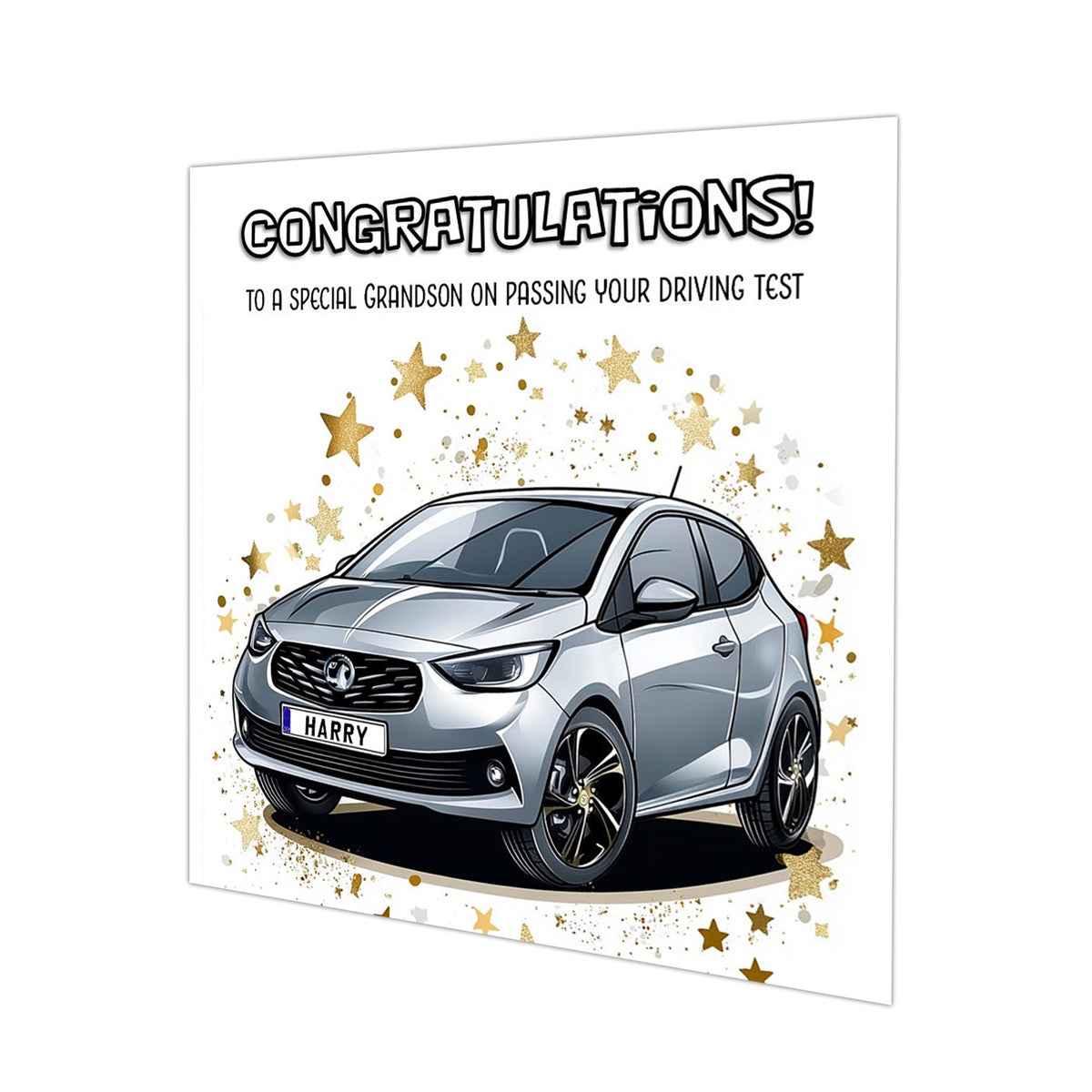 Personalised Driving Test Congratulations Card - Corsa Silver Car